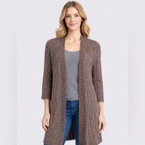 Peruvian Connection Chunky Knit Cardigan Open Front Brown size Small